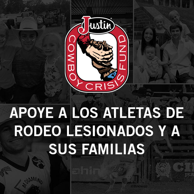 Apoye a los atletas de rodeo lesionados y a sus familias. Collage con atletas de rodeo con el logo de la JCCF en el lado derecho.